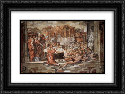 Paul III Farnese Directing the Continuance of St Peter's 24x18 Black Ornate Wood Framed Art Print Poster with Double Matting by Vasari, Giorgio