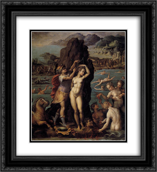 Perseus and Andromeda 20x22 Black Ornate Wood Framed Art Print Poster with Double Matting by Vasari, Giorgio