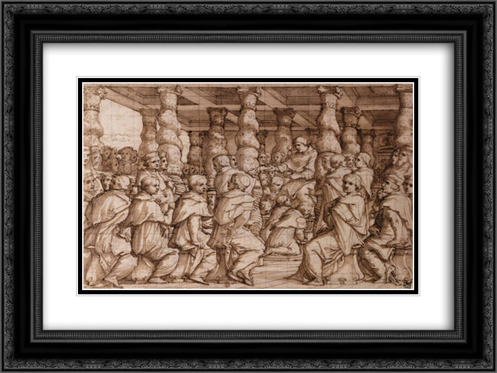 Pope Leo X Appointing Cardinals 24x18 Black Ornate Wood Framed Art Print Poster with Double Matting by Vasari, Giorgio