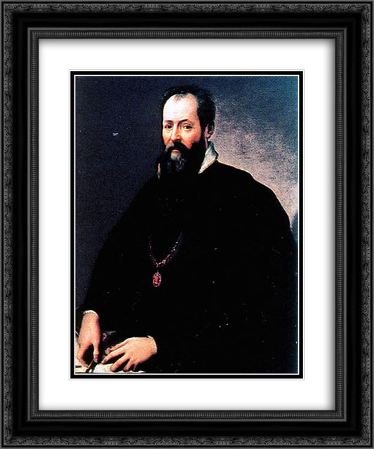 Self Portrait 20x24 Black Ornate Wood Framed Art Print Poster with Double Matting by Vasari, Giorgio