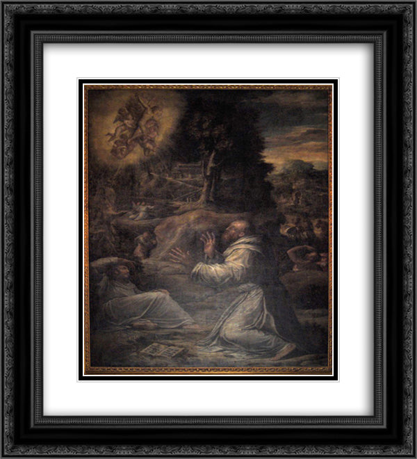 St. Francis receiving the Stigmata 20x22 Black Ornate Wood Framed Art Print Poster with Double Matting by Vasari, Giorgio