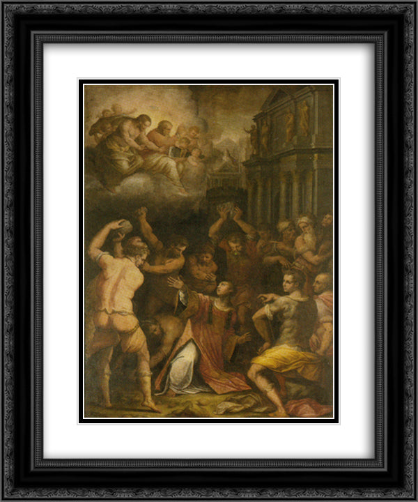 Stoning of St. Stephen 20x24 Black Ornate Wood Framed Art Print Poster with Double Matting by Vasari, Giorgio