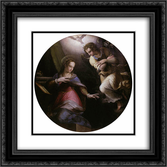 The Annunciation 20x20 Black Ornate Wood Framed Art Print Poster with Double Matting by Vasari, Giorgio