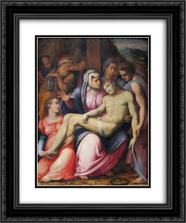 The Deposition 20x24 Black Ornate Wood Framed Art Print Poster with Double Matting by Vasari, Giorgio