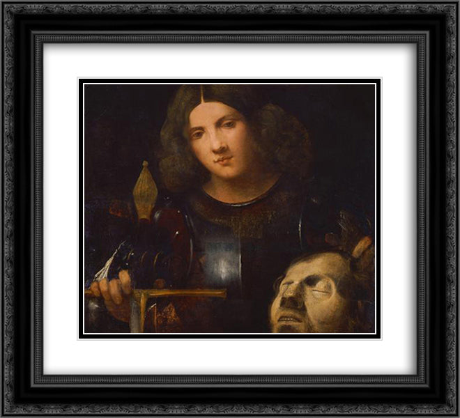 David with the Head of Goliath 22x20 Black Ornate Wood Framed Art Print Poster with Double Matting by Giorgione