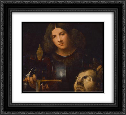 David with the Head of Goliath 22x20 Black Ornate Wood Framed Art Print Poster with Double Matting by Giorgione