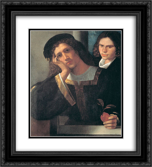 Double Portrait 20x22 Black Ornate Wood Framed Art Print Poster with Double Matting by Giorgione