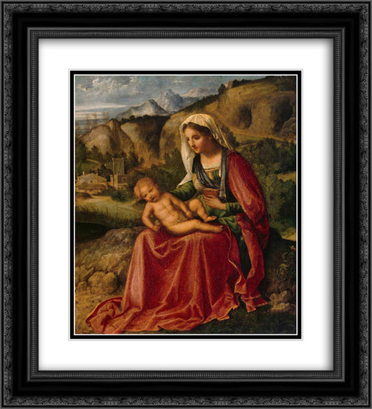 Madonna and Child in a Landscape 20x22 Black Ornate Wood Framed Art Print Poster with Double Matting by Giorgione