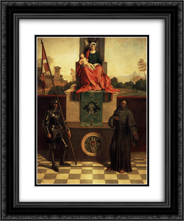 Madonna and Child with Saints Liberale and Francis (The Castelfranco Madonna) 20x24 Black Ornate Wood Framed Art Print Poster with Double Matting by Giorgione