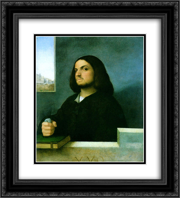 Portrait of a Venetian Gentleman 20x22 Black Ornate Wood Framed Art Print Poster with Double Matting by Giorgione