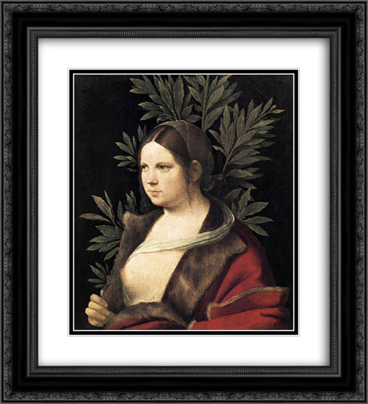 Portrait of a Young Woman (Laura) 20x22 Black Ornate Wood Framed Art Print Poster with Double Matting by Giorgione