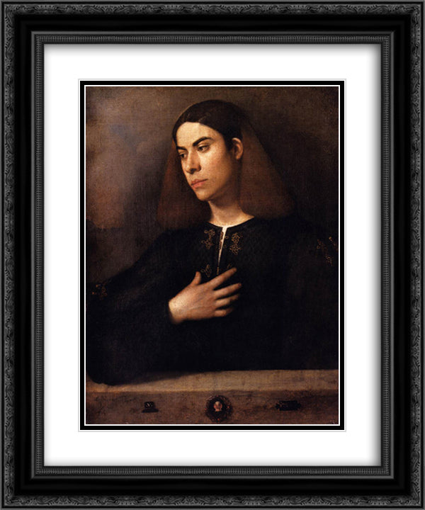 Portrait of a Youth (Antonio Broccardo) 20x24 Black Ornate Wood Framed Art Print Poster with Double Matting by Giorgione