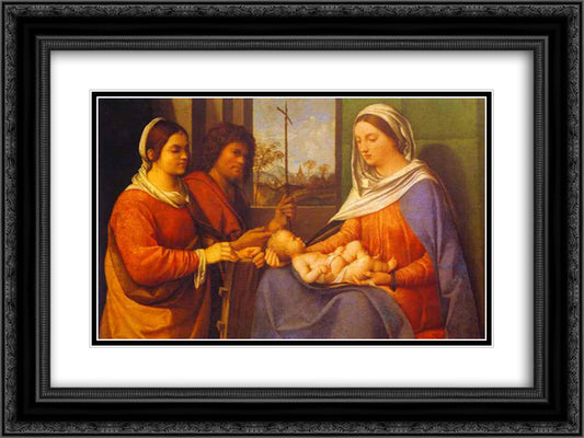 Sacred conversation 24x18 Black Ornate Wood Framed Art Print Poster with Double Matting by Giorgione