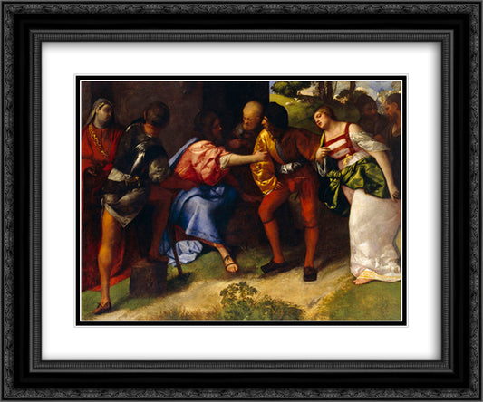 The Adulteress brought Before Christ 24x20 Black Ornate Wood Framed Art Print Poster with Double Matting by Giorgione