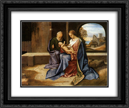 The Holy Family (Madonna Benson) 24x20 Black Ornate Wood Framed Art Print Poster with Double Matting by Giorgione