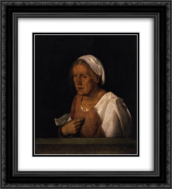 The Old Woman 20x22 Black Ornate Wood Framed Art Print Poster with Double Matting by Giorgione