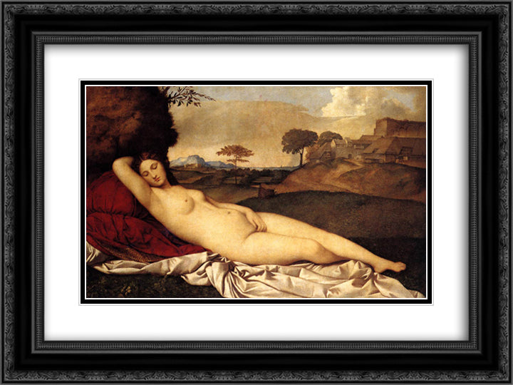 The Sleeping Venus 24x18 Black Ornate Wood Framed Art Print Poster with Double Matting by Giorgione