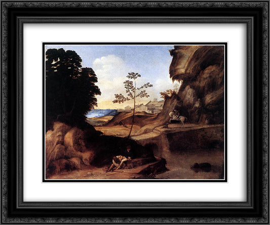 The Sunset 24x20 Black Ornate Wood Framed Art Print Poster with Double Matting by Giorgione