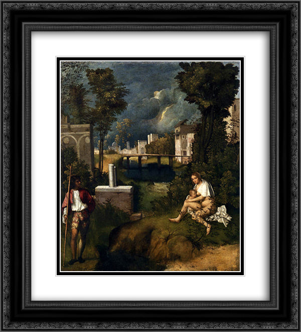 The Tempest 20x22 Black Ornate Wood Framed Art Print Poster with Double Matting by Giorgione