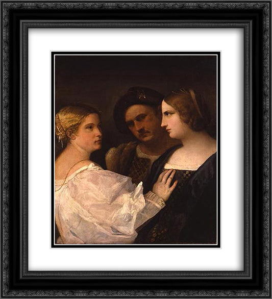 Two women and a man ( Trio) 20x22 Black Ornate Wood Framed Art Print Poster with Double Matting by Giorgione