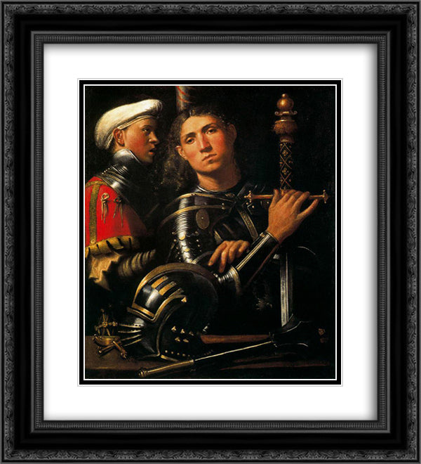 Warrior with Groom 20x22 Black Ornate Wood Framed Art Print Poster with Double Matting by Giorgione