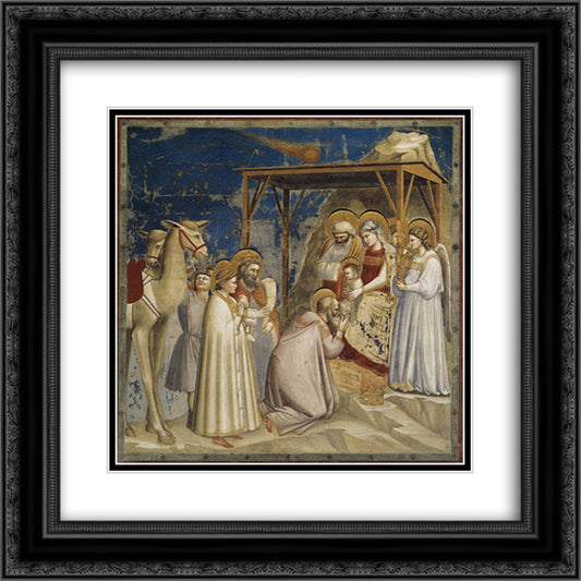 Adoration of the Magi 20x20 Black Ornate Wood Framed Art Print Poster with Double Matting by Giotto