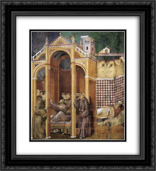 Apparition to Fra Agostino and to Bishop Guido of Arezzo 20x22 Black Ornate Wood Framed Art Print Poster with Double Matting by Giotto