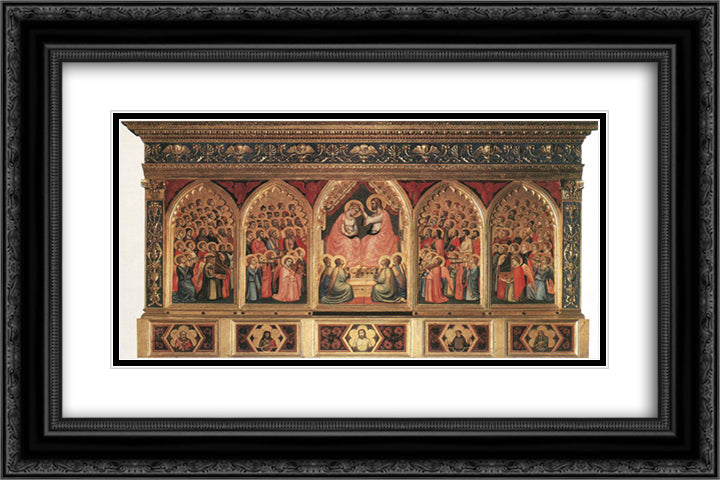 Baroncelli Polyptych 24x16 Black Ornate Wood Framed Art Print Poster with Double Matting by Giotto