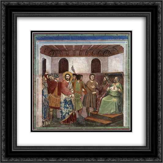 Christ Before Caiaphas 20x20 Black Ornate Wood Framed Art Print Poster with Double Matting by Giotto