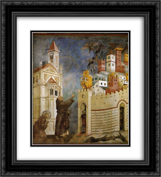 Exorcism of the Demons at Arezzo 20x22 Black Ornate Wood Framed Art Print Poster with Double Matting by Giotto