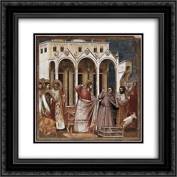 Expulsion of the Money-changers 20x20 Black Ornate Wood Framed Art Print Poster with Double Matting by Giotto