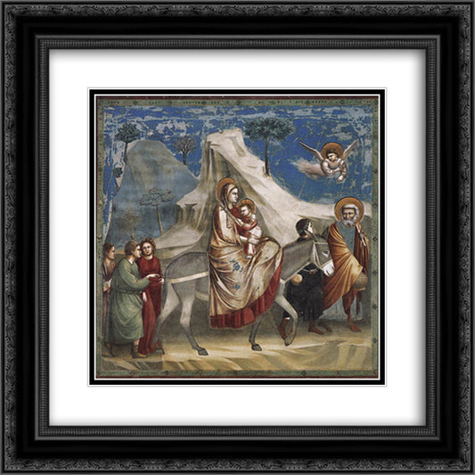 Flight into Egypt 20x20 Black Ornate Wood Framed Art Print Poster with Double Matting by Giotto