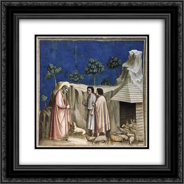 Joachim among the Shepherds 20x20 Black Ornate Wood Framed Art Print Poster with Double Matting by Giotto