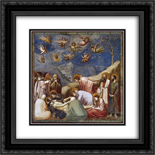 Lamentation (The Mourning of Christ) 20x20 Black Ornate Wood Framed Art Print Poster with Double Matting by Giotto