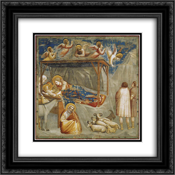 Nativity. Birth of Jesus 20x20 Black Ornate Wood Framed Art Print Poster with Double Matting by Giotto