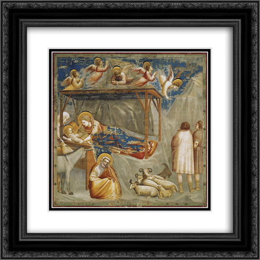 Nativity. Birth of Jesus 20x20 Black Ornate Wood Framed Art Print Poster with Double Matting by Giotto