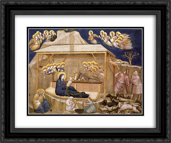 Nativity 24x20 Black Ornate Wood Framed Art Print Poster with Double Matting by Giotto