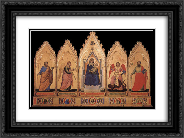 Polyptych 24x18 Black Ornate Wood Framed Art Print Poster with Double Matting by Giotto