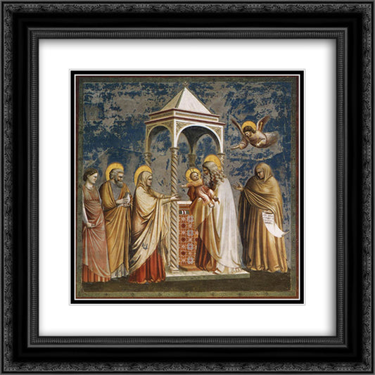 Presentation of Christ at the Temple 20x20 Black Ornate Wood Framed Art Print Poster with Double Matting by Giotto