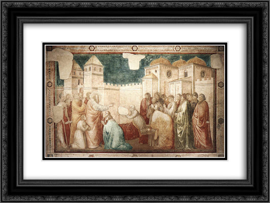 Raising of Drusiana 24x18 Black Ornate Wood Framed Art Print Poster with Double Matting by Giotto