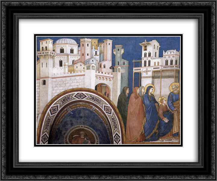 Return of Christ to Jerusalem 24x20 Black Ornate Wood Framed Art Print Poster with Double Matting by Giotto