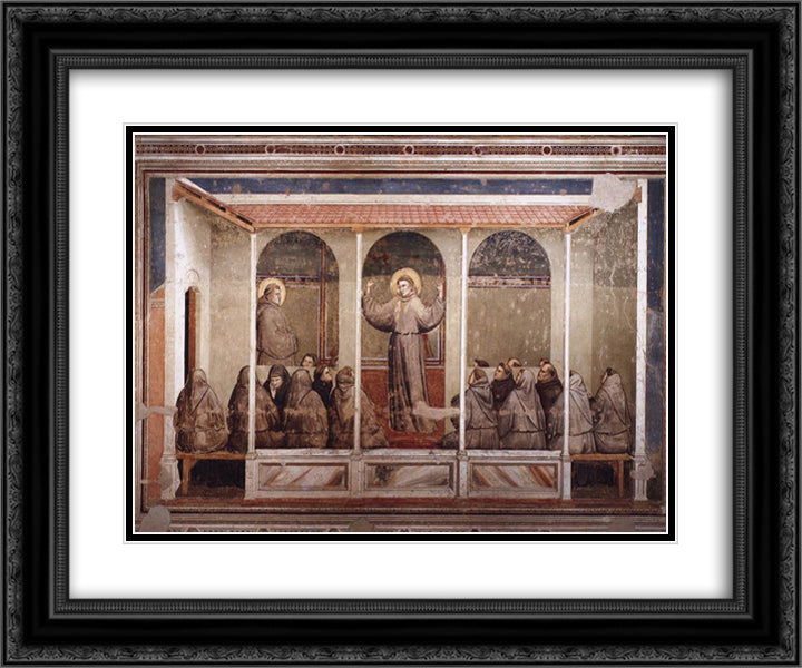 St. Francis Appears to St. Anthony in Arles 24x20 Black Ornate Wood Framed Art Print Poster with Double Matting by Giotto