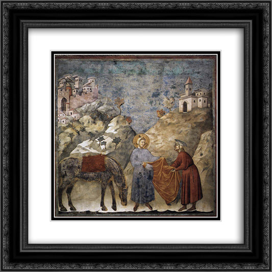 St. Francis Giving his Mantle to a Poor Man 20x20 Black Ornate Wood Framed Art Print Poster with Double Matting by Giotto