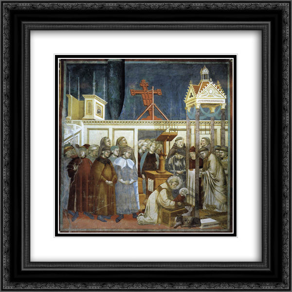 St. Francis of Assisi Preparing the Christmas Crib at Grecchio 20x20 Black Ornate Wood Framed Art Print Poster with Double Matting by Giotto