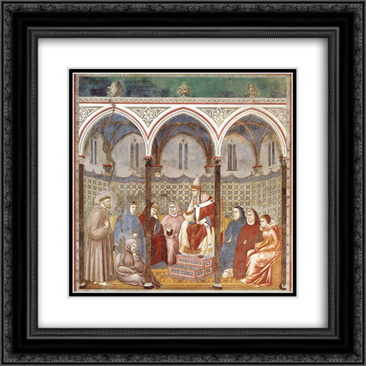 St. Francis Preaching a Sermon to Pope Honorius III 20x20 Black Ornate Wood Framed Art Print Poster with Double Matting by Giotto