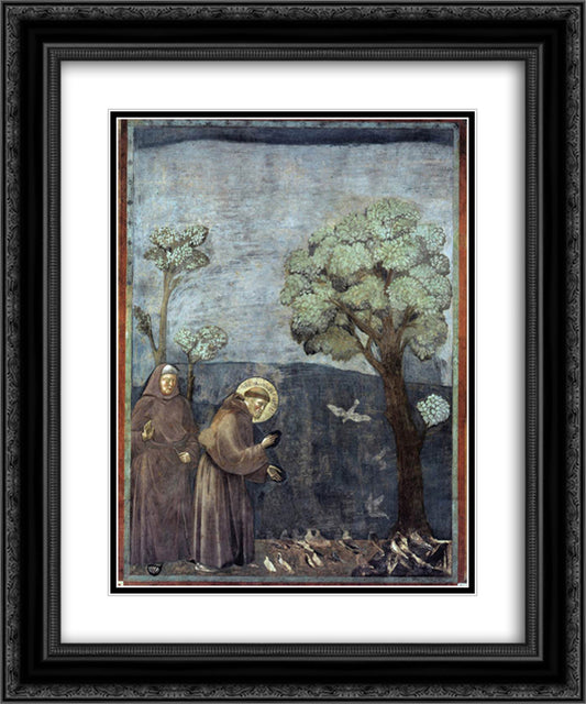 St. Francis Preaching to the Birds 20x24 Black Ornate Wood Framed Art Print Poster with Double Matting by Giotto