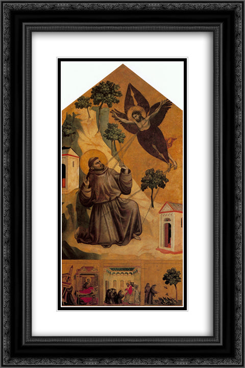 St. Francis Receiving the Stigmata 16x24 Black Ornate Wood Framed Art Print Poster with Double Matting by Giotto