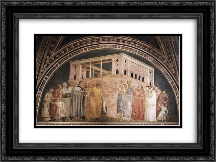 St. Francis Renouncing his Worldly Goods 24x18 Black Ornate Wood Framed Art Print Poster with Double Matting by Giotto