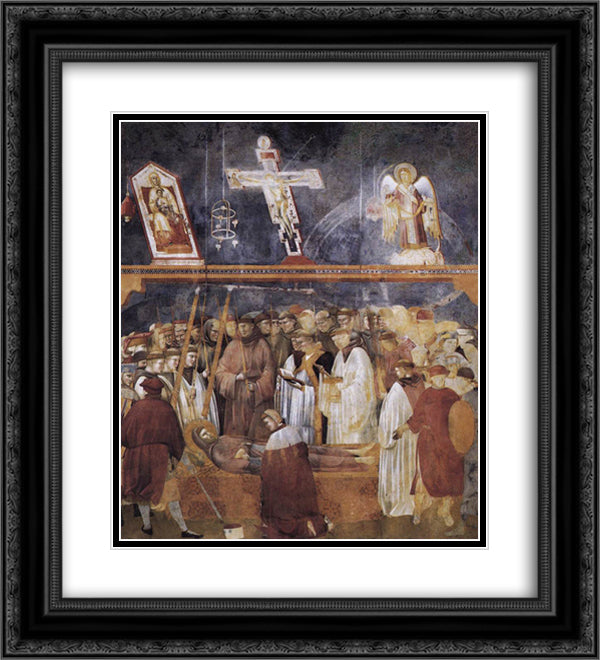 St. Jerome Checking the Stigmata on the Body of St. Francis 20x22 Black Ornate Wood Framed Art Print Poster with Double Matting by Giotto