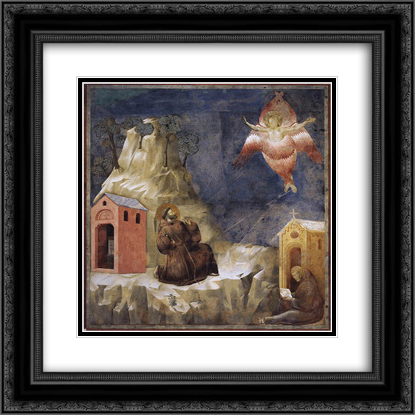 Stigmatization of St. Francis 20x20 Black Ornate Wood Framed Art Print Poster with Double Matting by Giotto